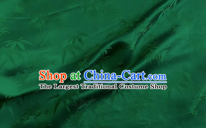 Dark Green China Classical Bamboo Leaf Pattern Silk Cloth Traditional Design Jacquard Fabric Cheongsam Brocade Material