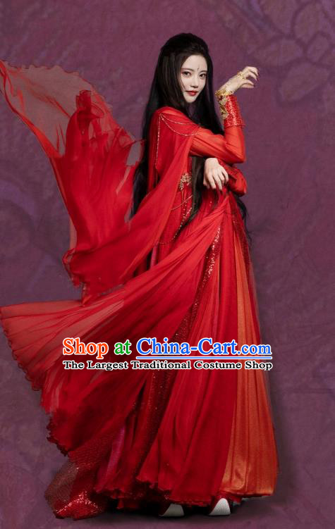 Till The End of The Moon Nine Tail Fox Fairy Pian Ran Replica Clothing China Xianxia TV Series Ancient Swordswoman Red Dress
