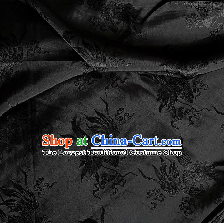 Black China Classical Carps Design Silk Fabric Traditional Mulberry Silk Cheongsam Brocade Material
