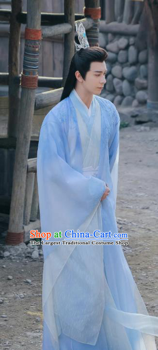 China Romantic TV Series The Starry Love Shaodian You Qin Clothing Ancient Young Hero Blue Costumes