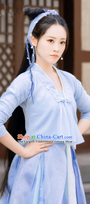 China Romantic TV Series Miss The Dragon Liu Ying Blue Outfit Village Lady Costumes Ancient Civilian Woman Clothing