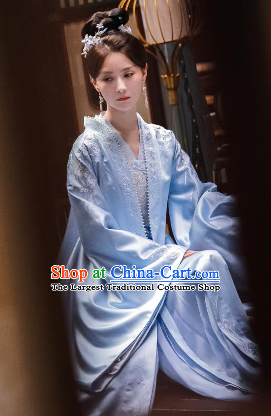Chinese Ancient Princess Clothing TV Series Destined Chang Feng Du Ye Yun Blue Dress Song Dynasty Court Woman Costumes