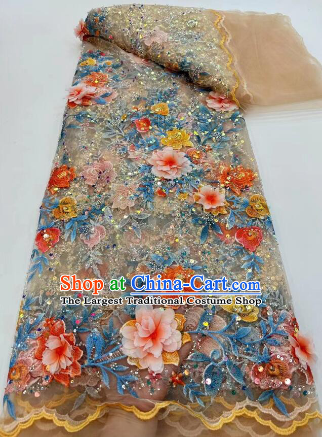 Top Beaded Sequin Lace Fabric Wedding Dress Cloth Flower Embroidery Material