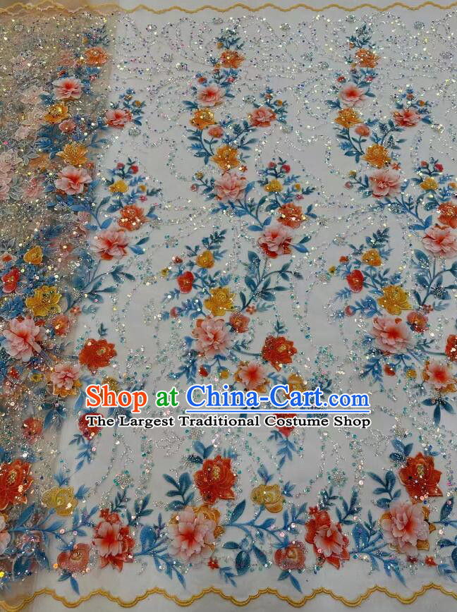 Top Beaded Sequin Lace Fabric Wedding Dress Cloth Flower Embroidery Material