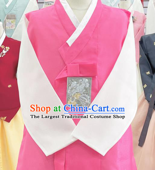 Korean Handmade Male Hanbok Ancient Groom Hot Pink Outfit Clothing Traditional Stage Performance Costumes Complete Set
