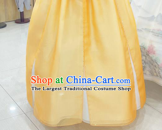Korean Traditional Stage Performance Costumes Handmade Woman Hanbok Court Mother Outfit Red Shirt and Yellow Dress Complete Set