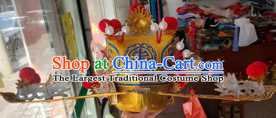 China God of Wealth Hat Traditional Chinese Beijing Opera Elder Man Headwear Cai Shen Headdress
