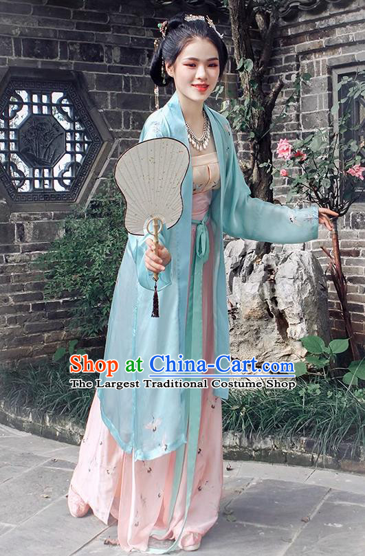 China Song Dynasty Noble Woman Costumes Ancient Young Mistress Clothing Traditional Hanfu Green Beizi and Skirt