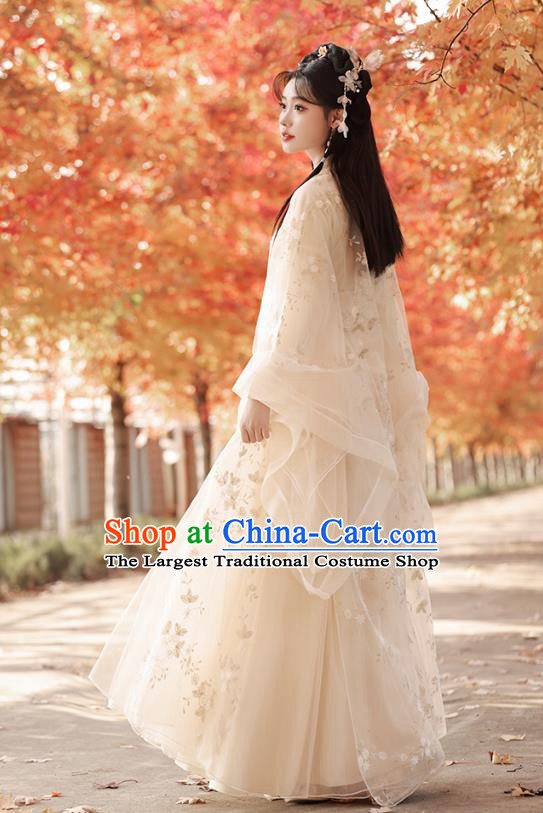 China Ancient Palace Princess Clothing Traditional Champagne Hanfu Dress Jin Dynasty Young Woman Costumes