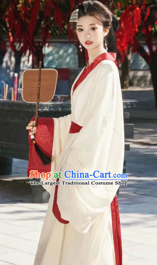 China Warring States Time Court Woman Costumes Ancient Palace Princess Clothing Traditional White Hanfu Dress
