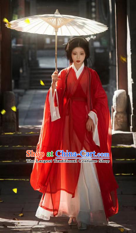 China Traditional Red Hanfu Liu XIan Dress Warring States Time Court Woman Costumes Ancient Palace Princess Clothing