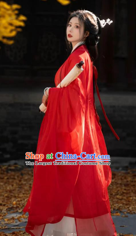 China Traditional Red Hanfu Liu XIan Dress Warring States Time Court Woman Costumes Ancient Palace Princess Clothing