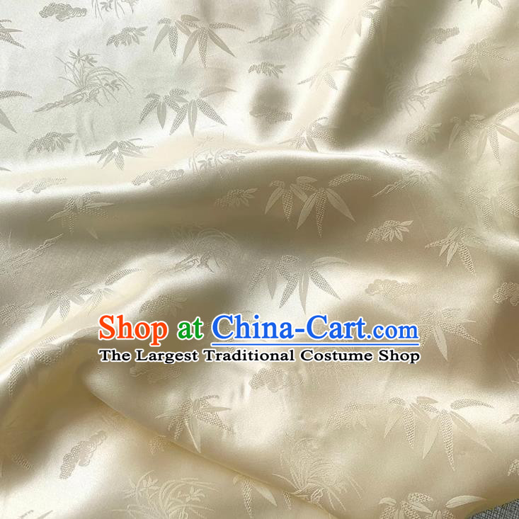 Chinese Style Champagne Mulberry Silk Material Silk Fabric Classical Bamboo Pattern Cheongsam Cloth