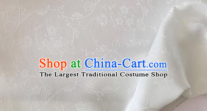 White Chinese Cheongsam Cloth Hanfu Silk Material Classical Plum Blossom Pattern Silk Fabric
