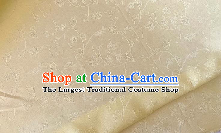 Light Yellow Chinese Hanfu Silk Material Classical Plum Blossom Pattern Silk Fabric Cheongsam Cloth