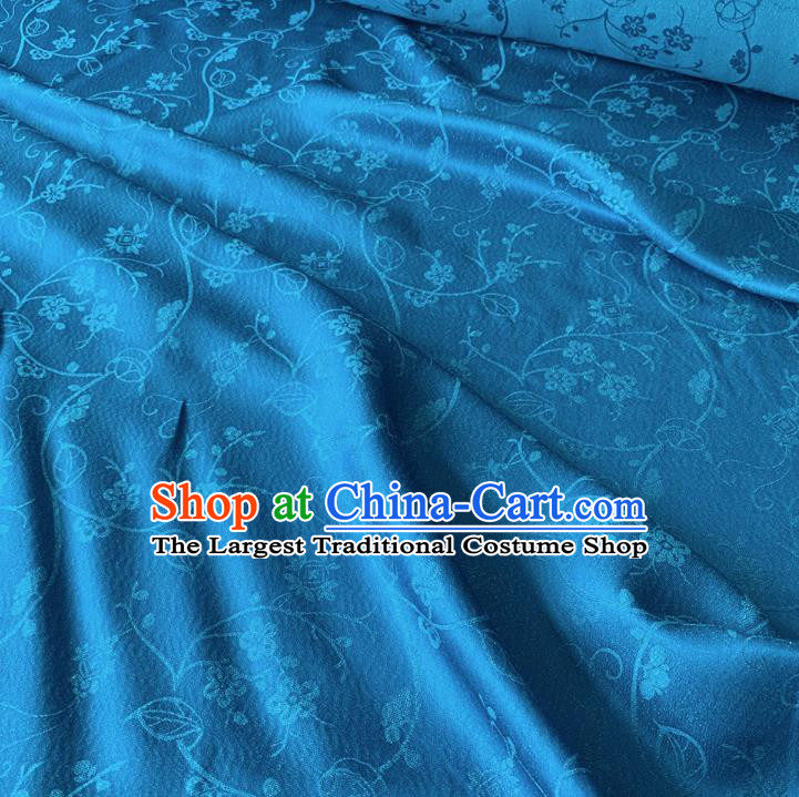 Peacock Blue Chinese Cheongsam Cloth Traditional Hanfu Silk Material Classical Plum Blossom Pattern Silk Fabric