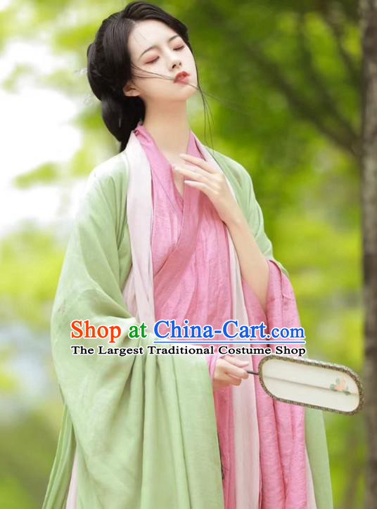 China Southern and Northern Dynasties Court Princess Costumes Ancient Young Woman Clothing Traditional Hanfu Green and Pink Dresses