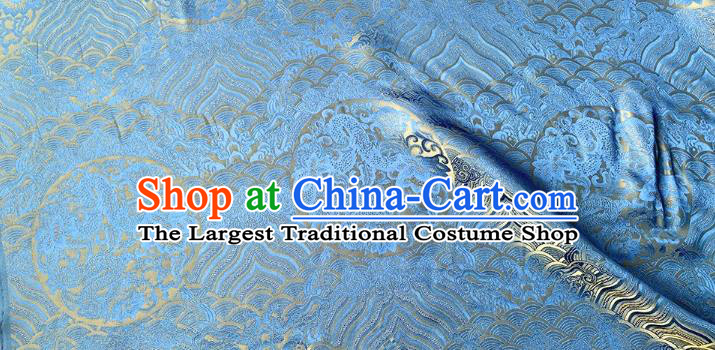 Blue Chinese Cheongsam Cloth Traditional Hanfu Silk Material Classical Round Dragon Pattern Silk Fabric