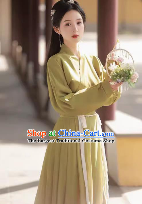 China Ancient Young Lady Clothing Song Dynasty Costumes Traditional Hanfu Green Blouse and Skirt