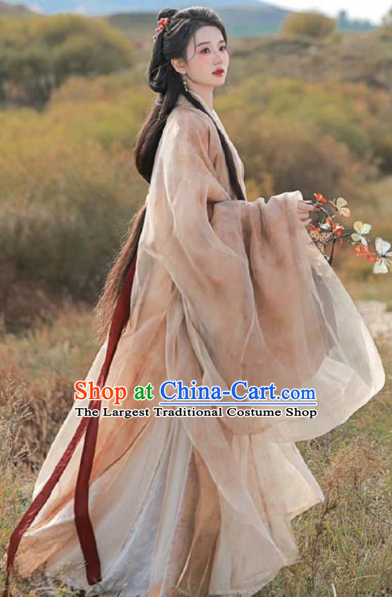 China Southern and Northern Dynasties Court Princess Costumes Ancient Goddess Clothing Traditional Hanfu Champagne Dresses