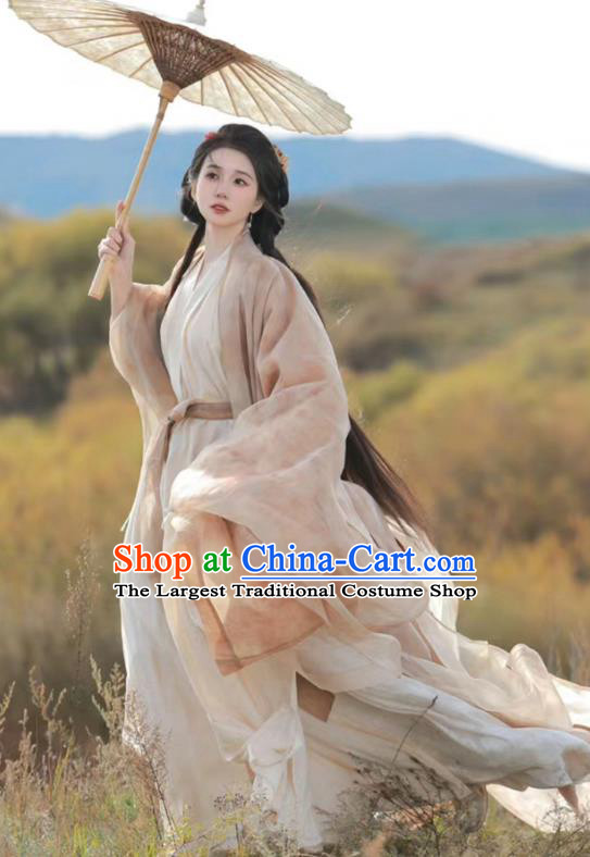 China Southern and Northern Dynasties Court Princess Costumes Ancient Goddess Clothing Traditional Hanfu Champagne Dresses