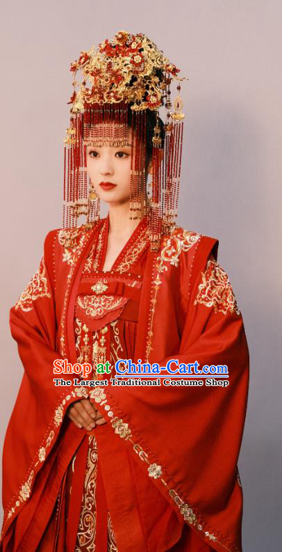 China Ancient Princess Historical Costumes Traditional Wedding Dress Drama Lost Track of Time Lu An Ran Red Clothing
