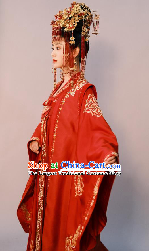 China Ancient Princess Historical Costumes Traditional Wedding Dress Drama Lost Track of Time Lu An Ran Red Clothing