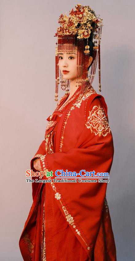 China Ancient Princess Historical Costumes Traditional Wedding Dress Drama Lost Track of Time Lu An Ran Red Clothing