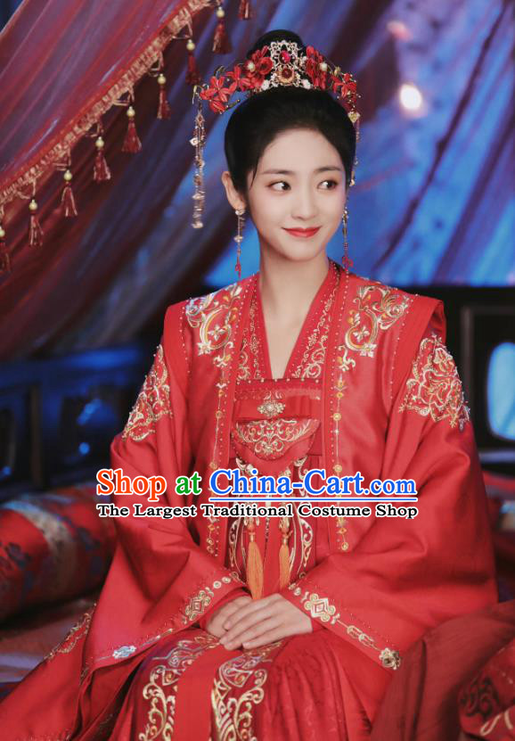 China Ancient Princess Historical Costumes Traditional Wedding Dress Drama Lost Track of Time Lu An Ran Red Clothing