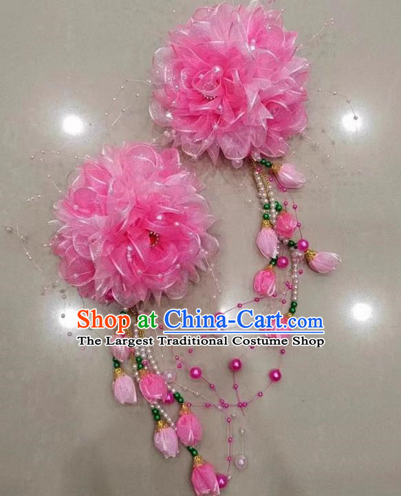 Pink Silk Flower Opera Corolla Performance Yangko Yangko Square Dance Dance Big Yangko Headdress Flower Twist Yangko Headdress