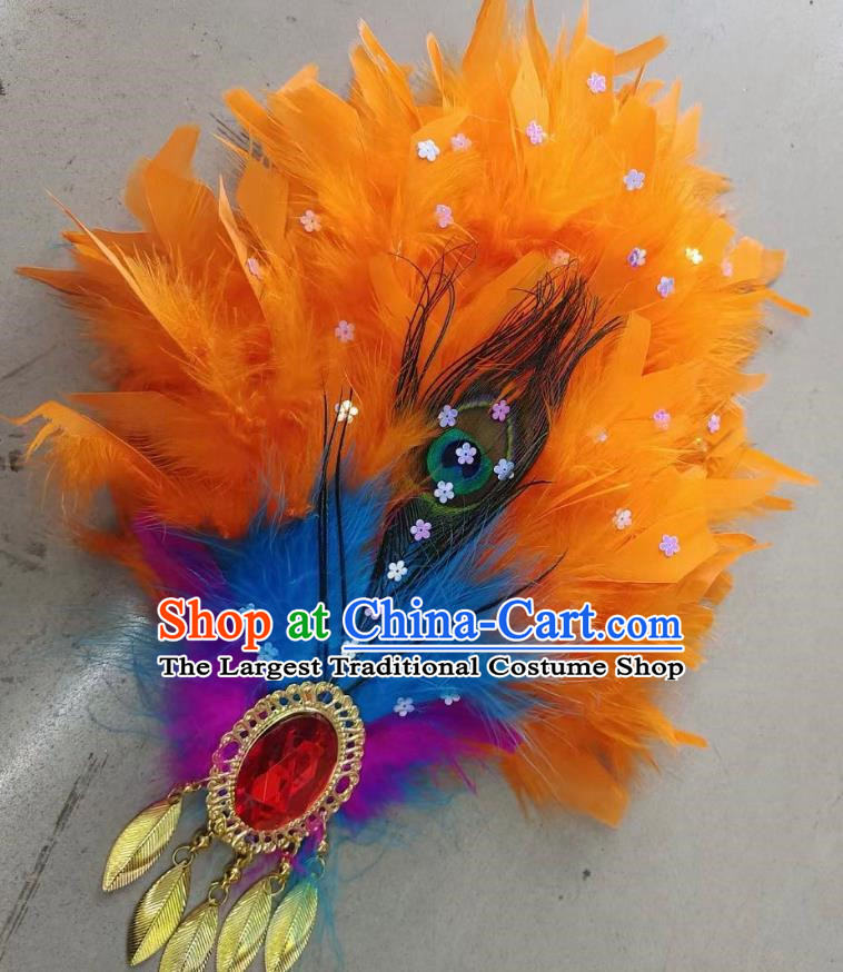 Orange Northeastern Yangko Feather Headdress Head Flower Tie Hair Yangko Headdress Corolla Sweet Yangko Feather Head Flower Peacock