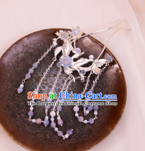China Ancient Fairy Hair Jewelry Song Dynasty Young Lady Hairpin Handmade Hanfu Carp Headpiece
