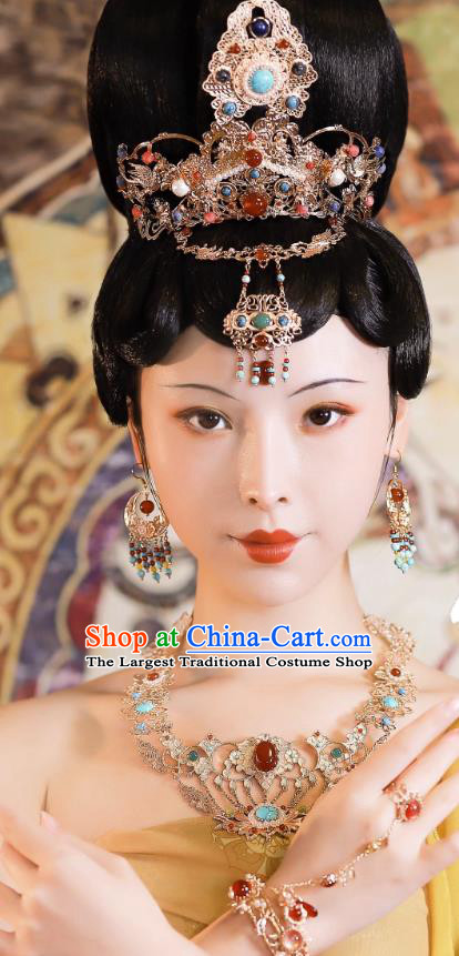 China Tang Dynasty Dance Lady Headdress Handmade Hanfu Accessories Ancient Dunhuang Fairy Jewelries Set