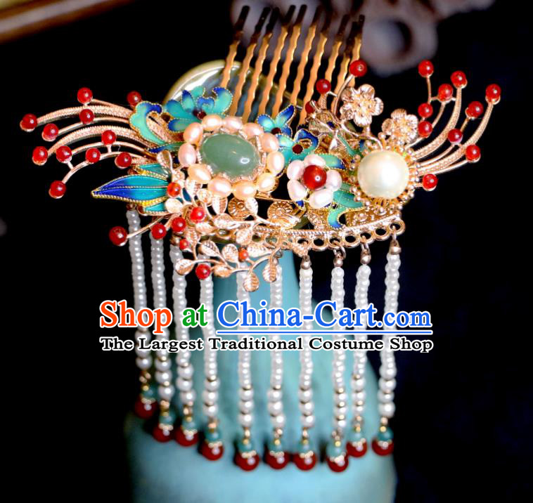 China Ming Dynasty Noble Woman Hair Crown and Hairpins Handmade Hanfu Jade Hair Jewelries Ancient Empress Headdress