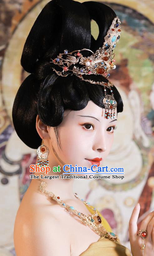 China Tang Dynasty Dance Lady Headdress Handmade Hanfu Accessories Ancient Dunhuang Fairy Jewelries Set
