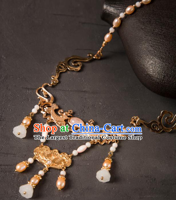 China Ancient Empress Necklace Ming Dynasty Noble Woman Jewelry Handmade Hanfu Golden Necklet