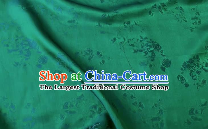Deep Green China Classical Peach Blossom Pattern Silk Cheongsam Fabric Traditional Dress Material