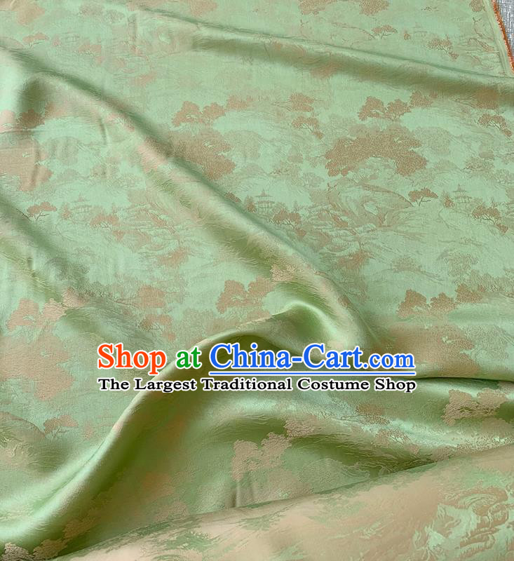Green China Classical Landscape Painting Pattern Silk Cheongsam Jacquard Fabric Traditional Dress Material