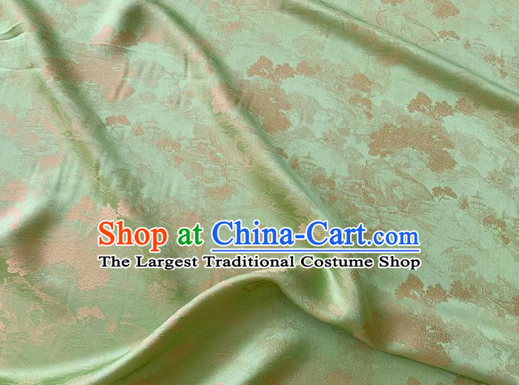 Green China Classical Landscape Painting Pattern Silk Cheongsam Jacquard Fabric Traditional Dress Material