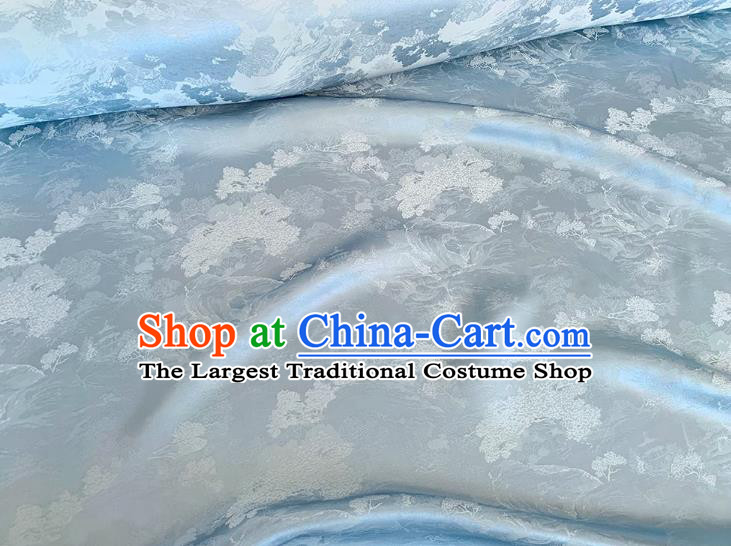 Light Blue China Traditional Dress Material Classical Landscape Painting Pattern Silk Cheongsam Jacquard Fabric