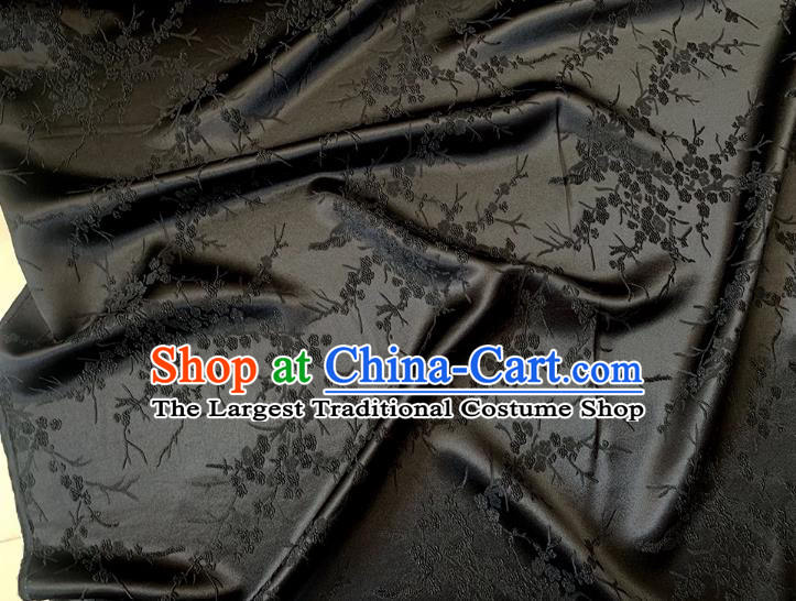 Black China Embossed Stretch Fabric Traditional Cheongsam Material Classical Plum Blossom Pattern Silk
