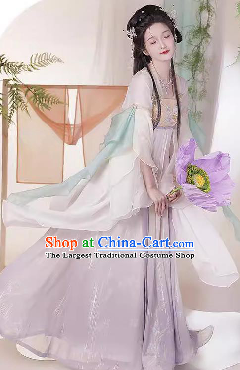Ancient Tang Dynasty Princess Lilac Dresses Chinese Palace Lady Clothing Hanfu Hezi Qun