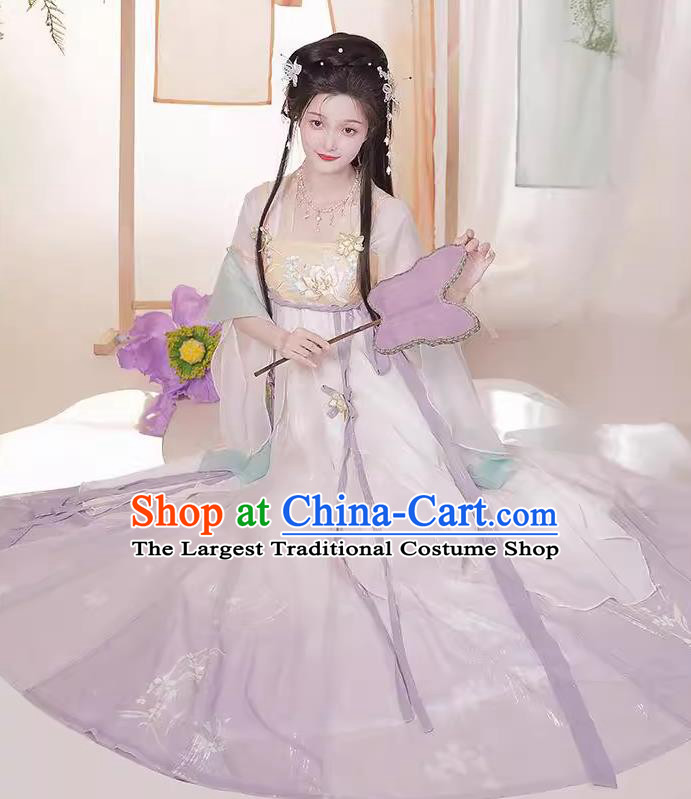 Ancient Tang Dynasty Princess Lilac Dresses Chinese Palace Lady Clothing Hanfu Hezi Qun