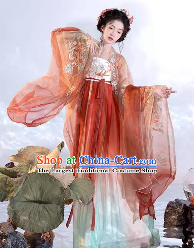 Chinese Hanfu Hezi Qun Tang Dynasty Princess Red Dresses Ancient Palace Lady Clothing