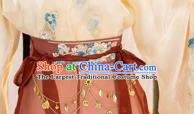 Chinese Ancient Female Swordsman Red Dresses Jin Dynasty Palace Princess Costume Hanfu Embroidered Blouse and Skirt Complete Set