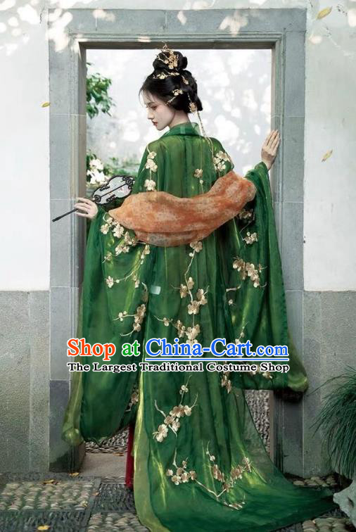 Chinese Tang Dynasty Palace Princess Costume Ancient Court Woman Dresses Hanfu Embroidered Cloak and Hezi Qun Complete Set