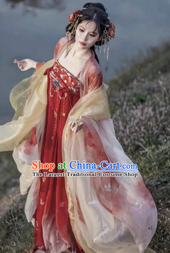 Chinese Ancient Royal Princess Red Dresses Song Dynasty Court Woman Costumes Traditional Hanfu Embroidered Clothing