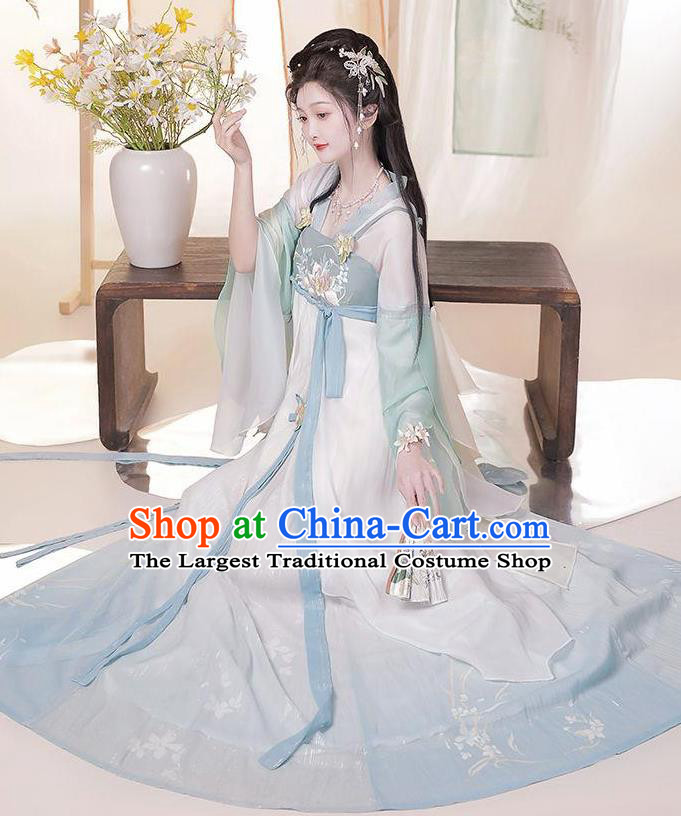Chinese Tang Dynasty Princess Costume Hanfu Hezi Qun Ancient Fairy Blue Dresses