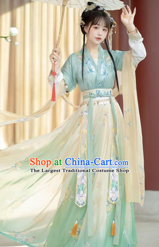 Chinese Hanfu Ru Qun Ancient Young Woman Green Dresses Tang Dynasty Palace Princess Costume