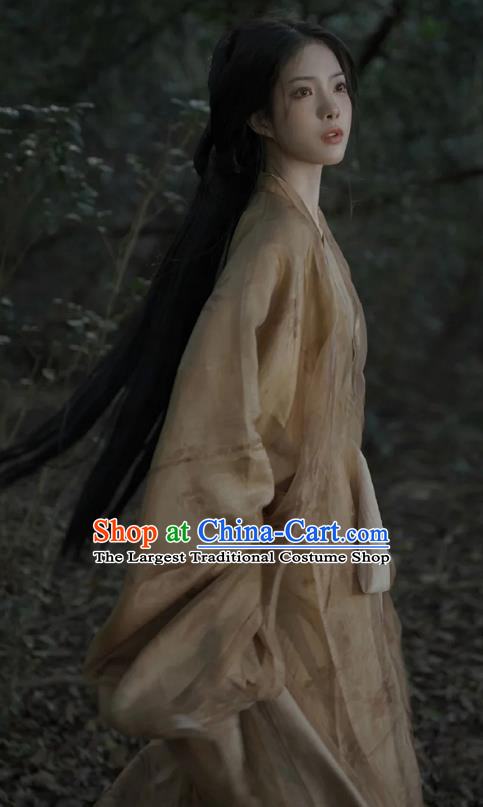 China Traditional Beige Hanfu Dress Jin Dynasty Heroine Costume Ancient Swordswoman Clothing